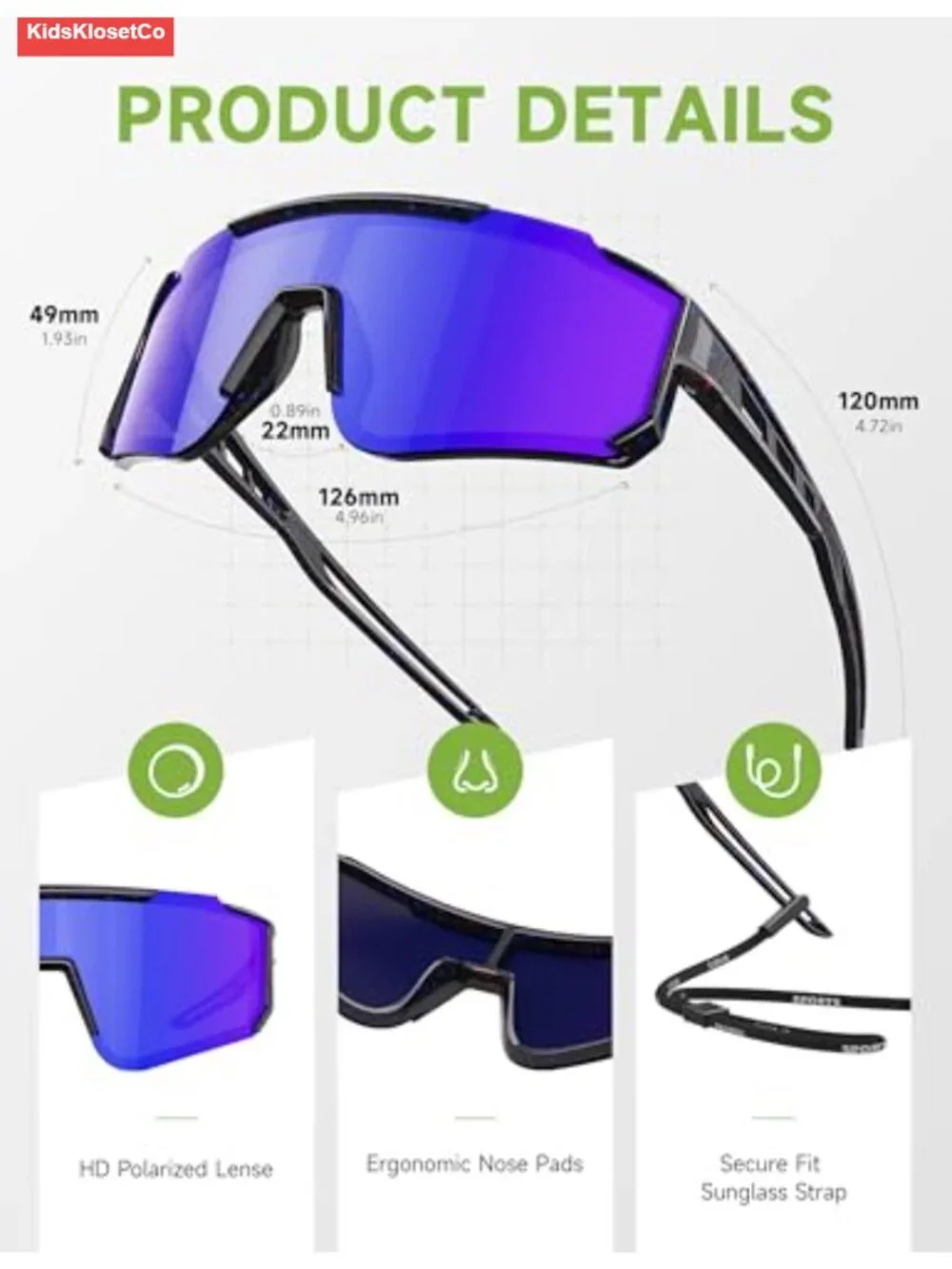 Youth Polarized Sports Sunglasses with UV Protection - Wraparound Baseball